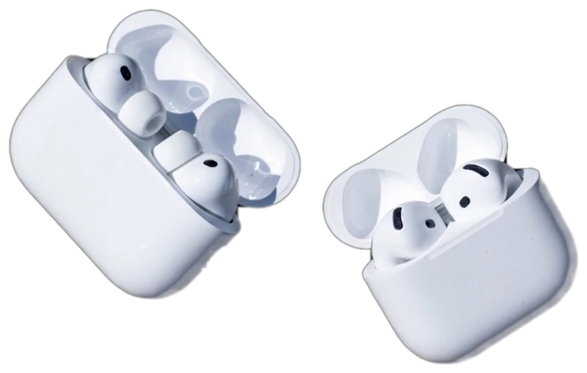 AirPods Pro и AirPods 4 в отворени зареждащи кейсове